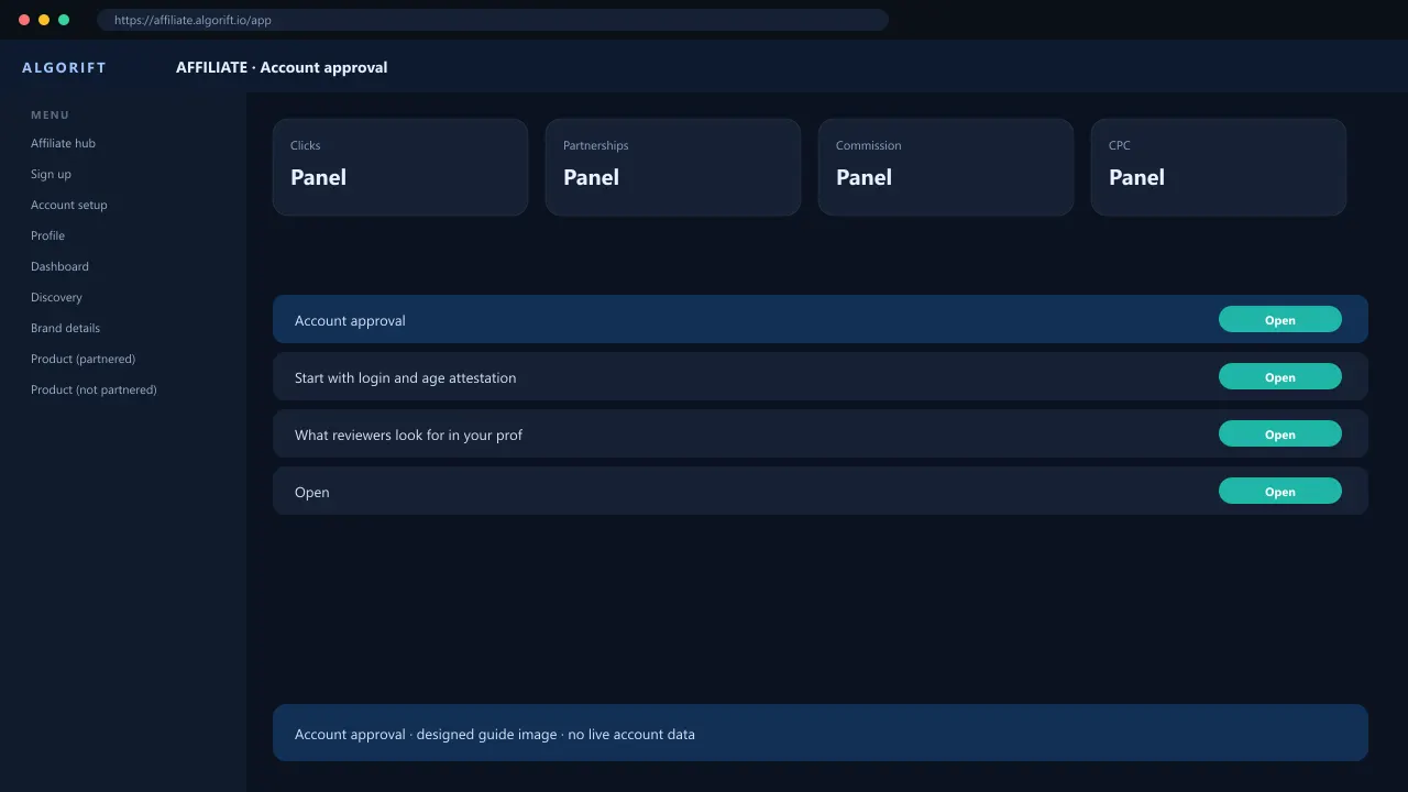 Account approval in the AlgoRift affiliate panel