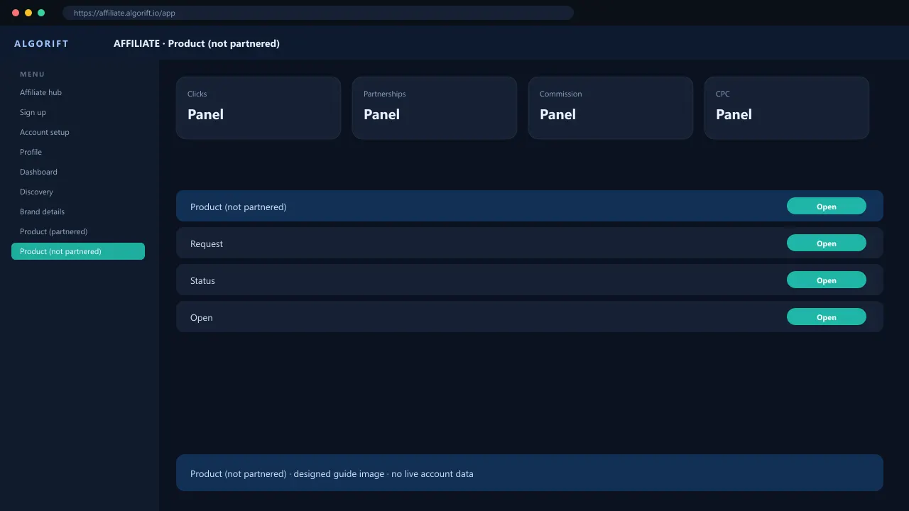 Product (not partnered) in the AlgoRift affiliate panel