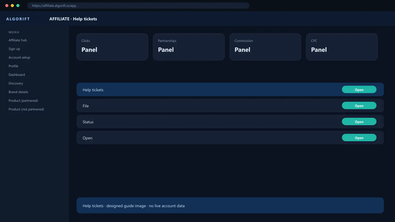 Help tickets in the AlgoRift affiliate panel