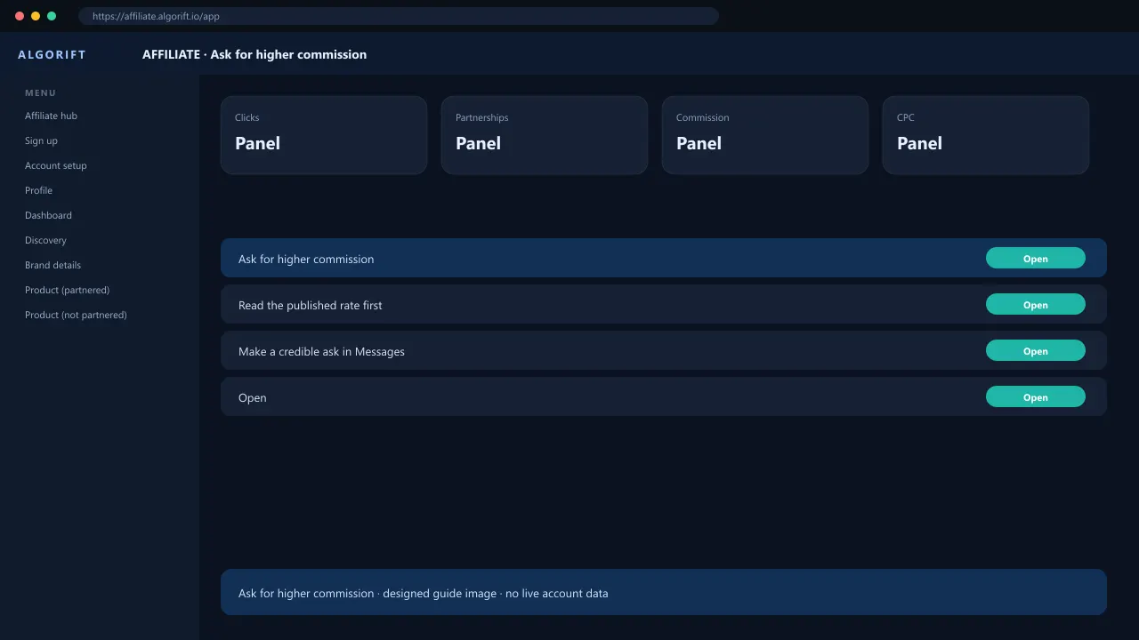 Ask for higher commission in the AlgoRift affiliate panel