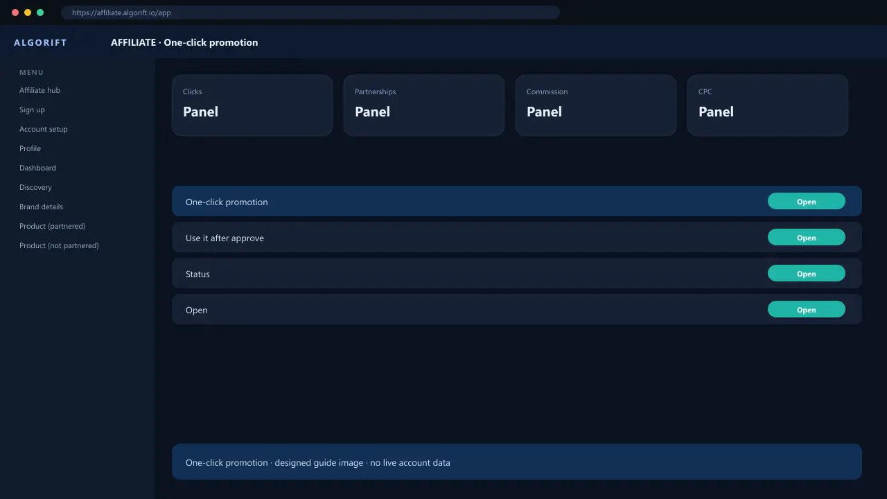 One-click promotion in the AlgoRift affiliate panel