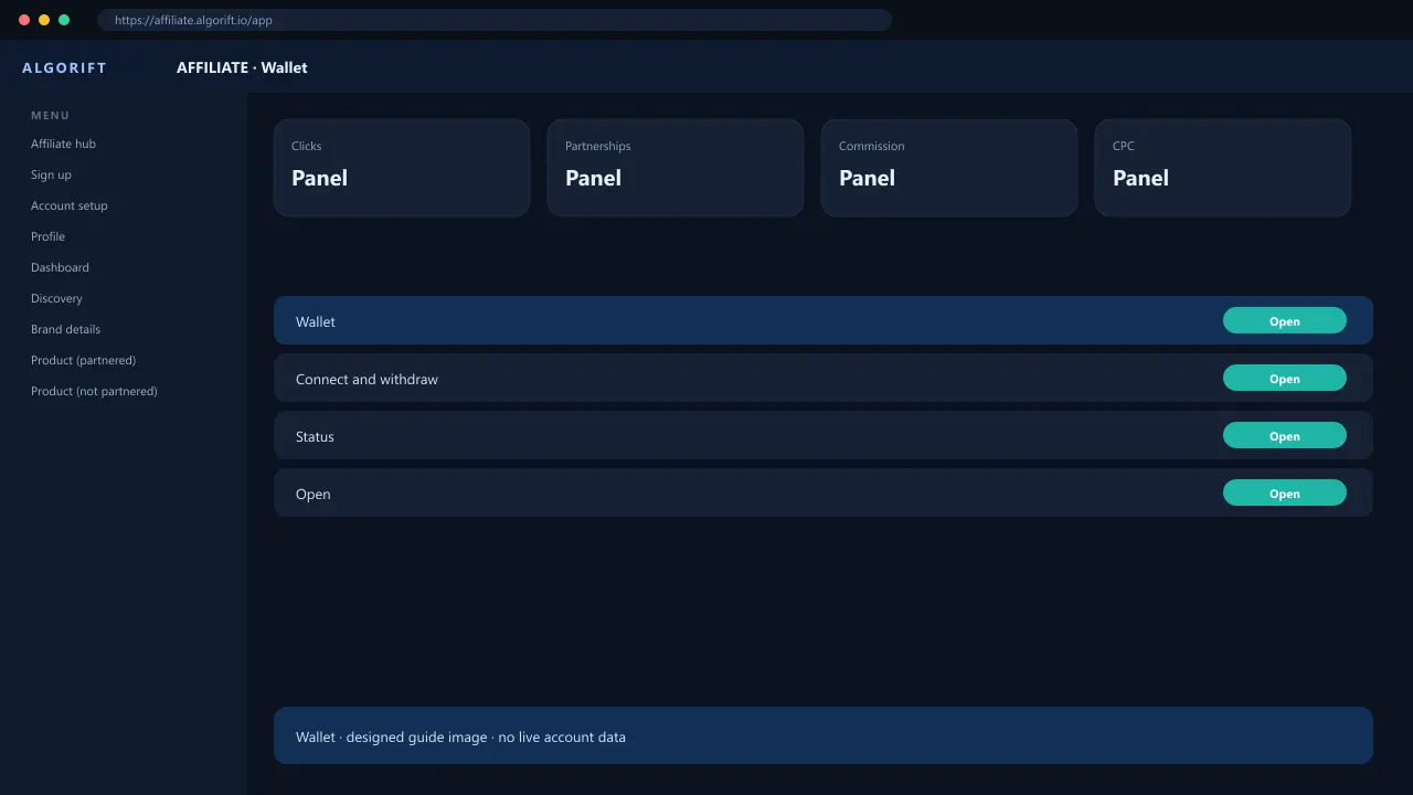 Wallet in the AlgoRift affiliate panel