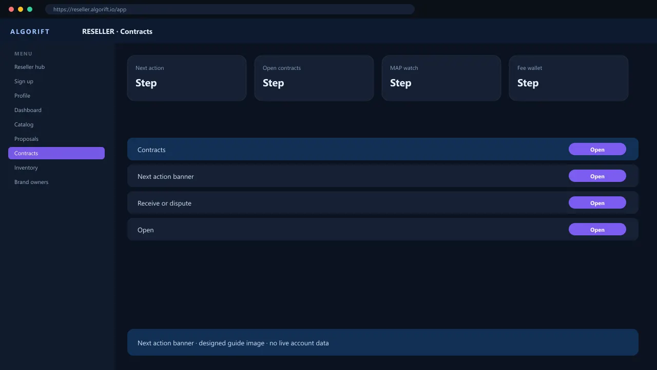 Contracts in the AlgoRift reseller panel — steps