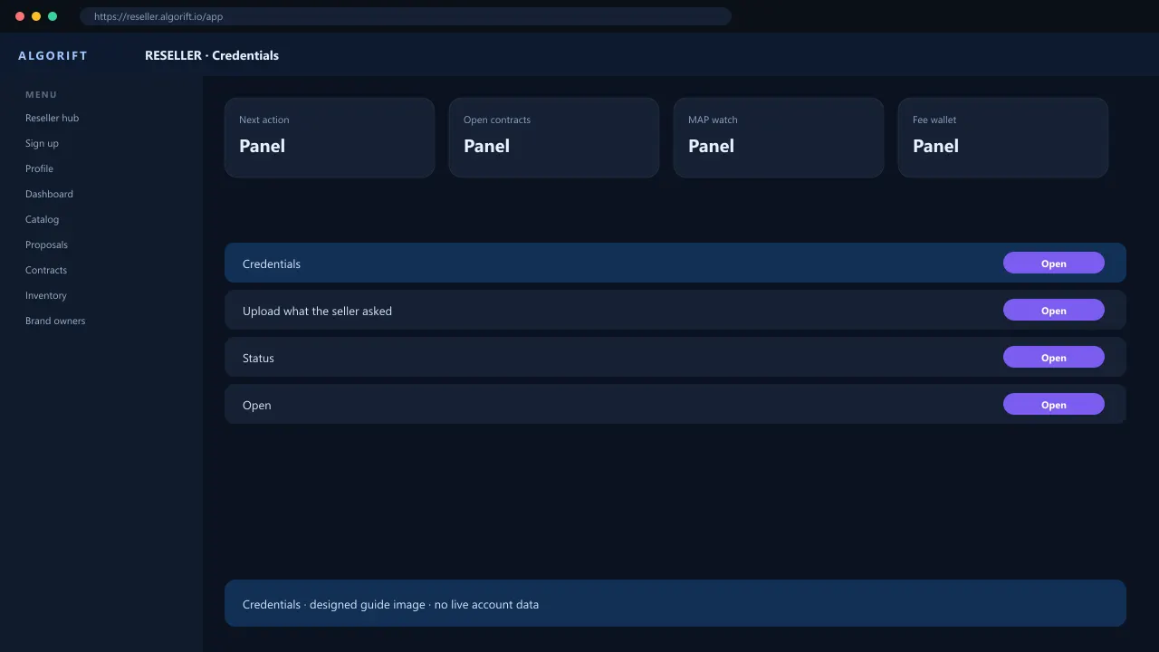 Credentials in the AlgoRift reseller panel