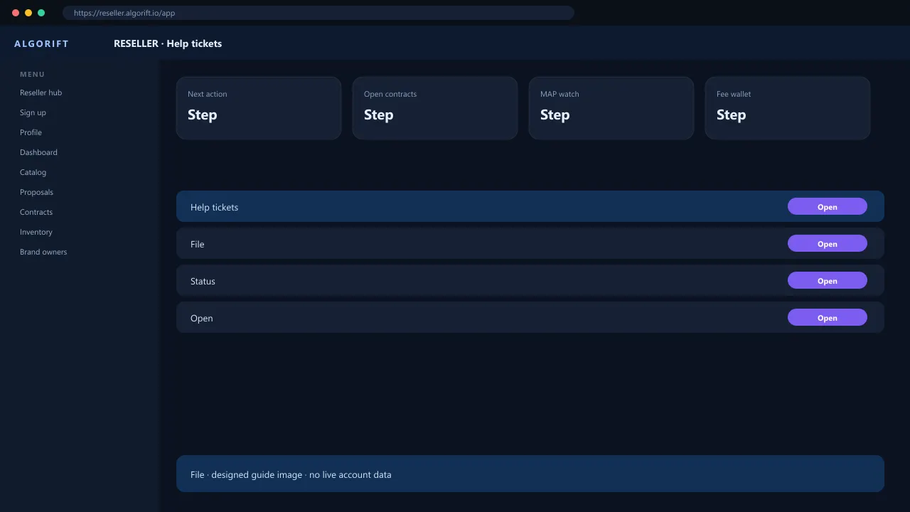 Help tickets in the AlgoRift reseller panel — steps