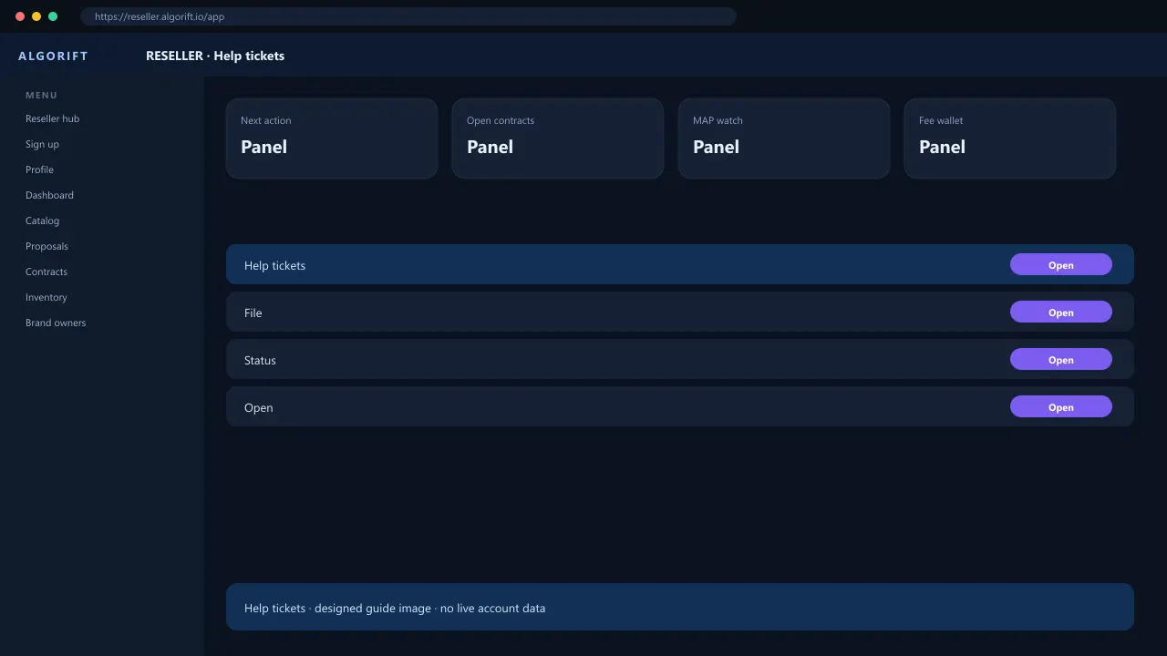 Help tickets in the AlgoRift reseller panel