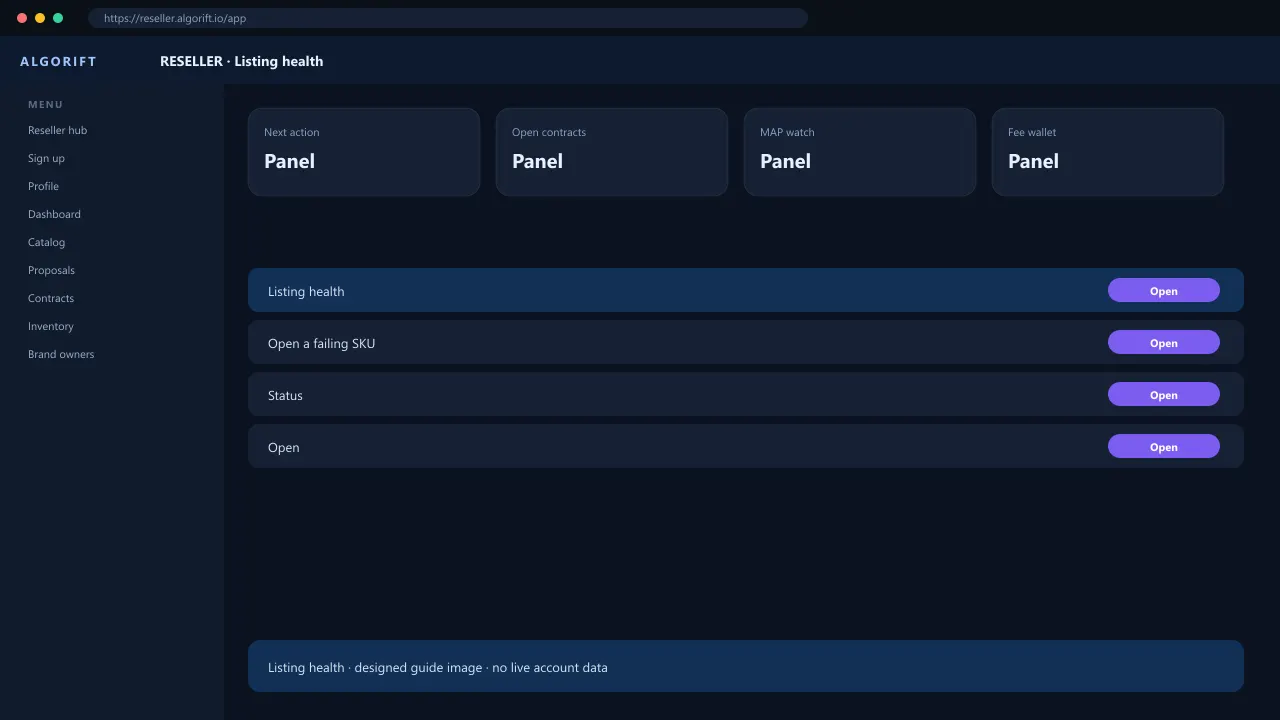 Listing health in the AlgoRift reseller panel