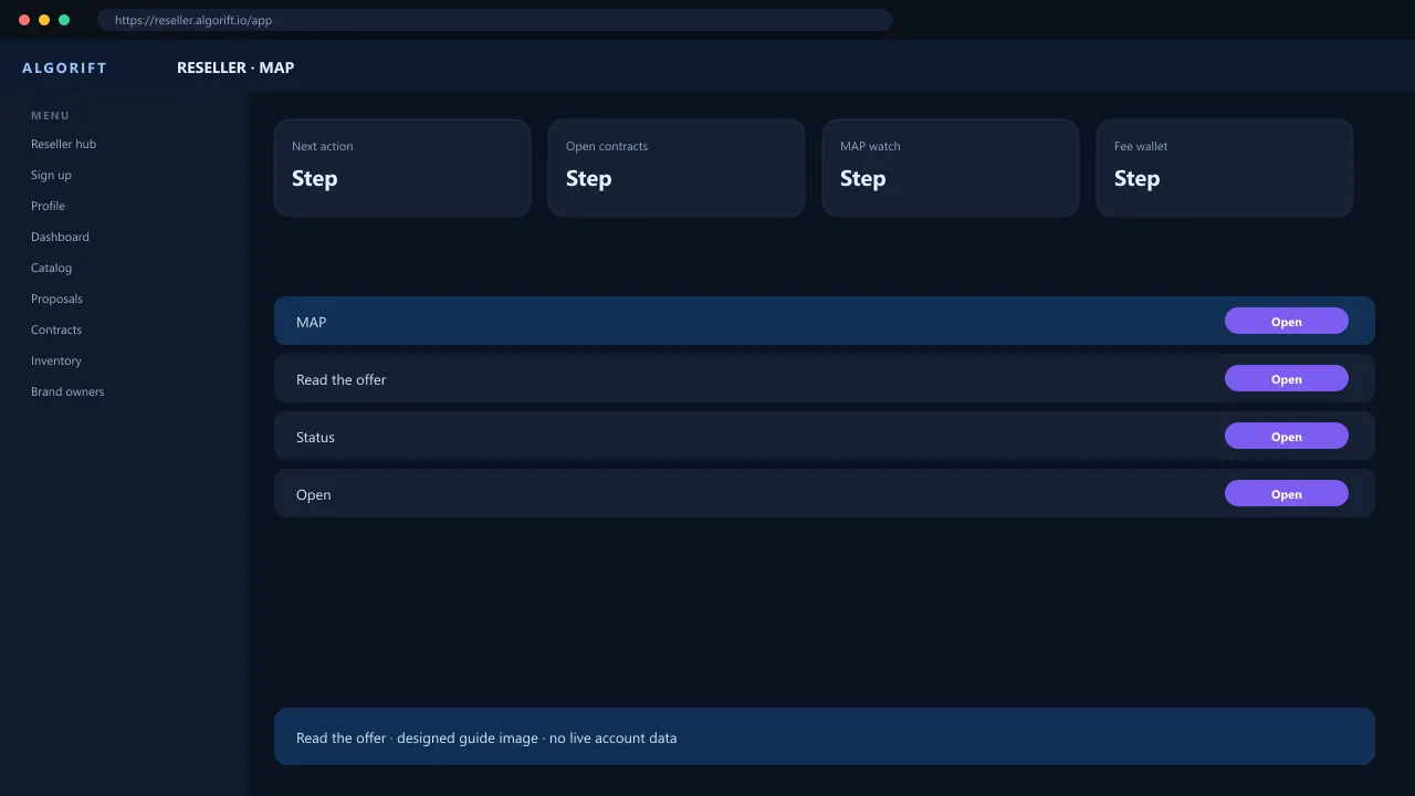 MAP in the AlgoRift reseller panel — steps