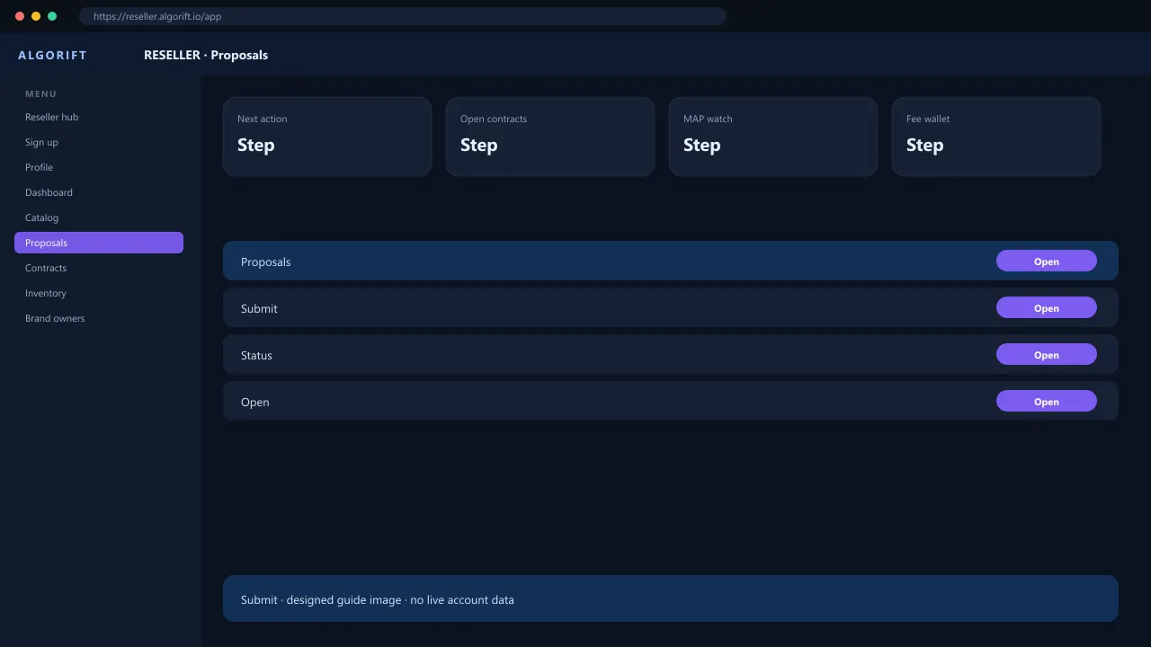Proposals in the AlgoRift reseller panel — steps