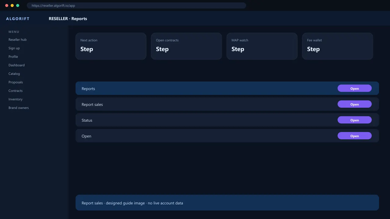 Reports in the AlgoRift reseller panel — steps
