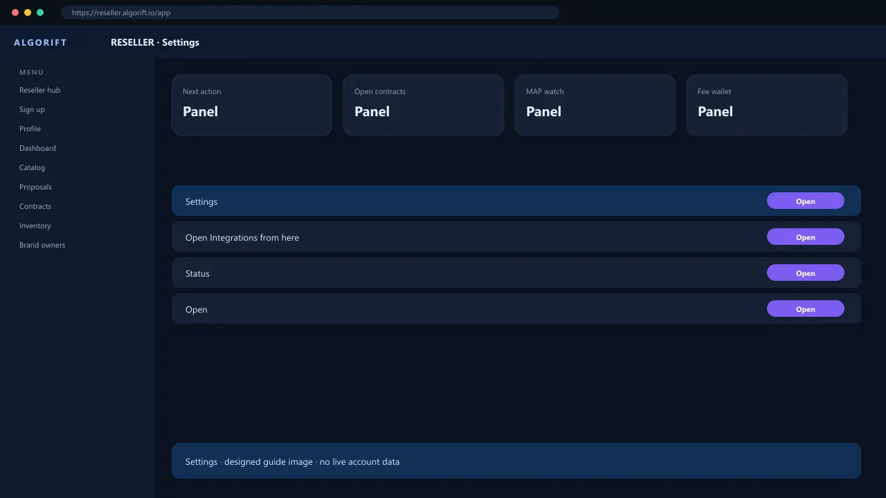 Settings in the AlgoRift reseller panel