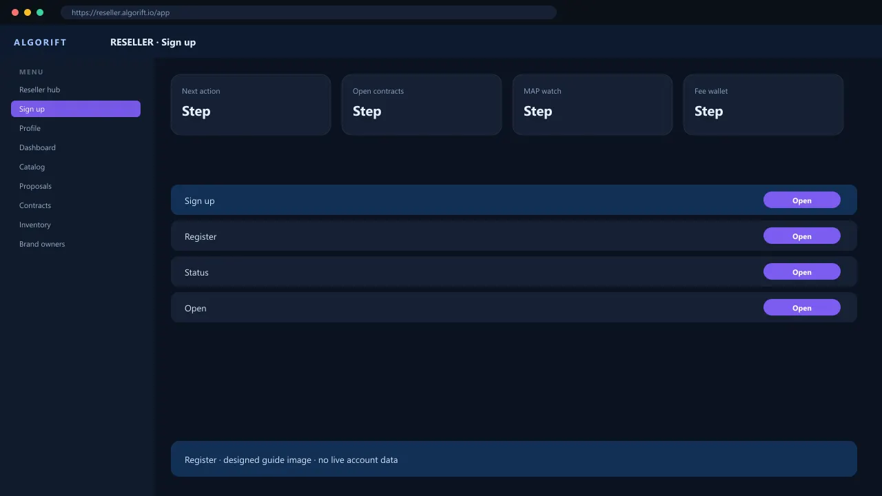Sign up in the AlgoRift reseller panel — steps