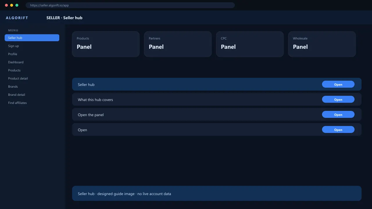 Seller hub in the AlgoRift seller panel