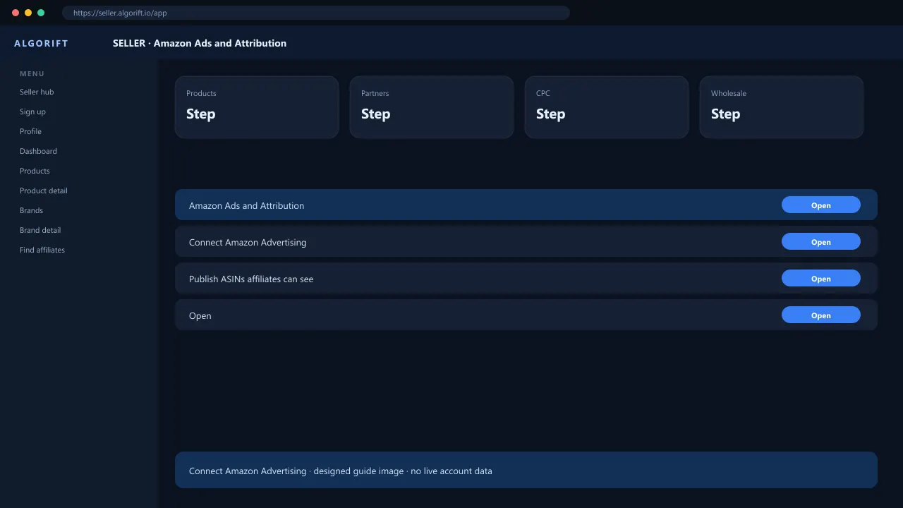 Amazon Ads and Attribution in the AlgoRift seller panel — steps