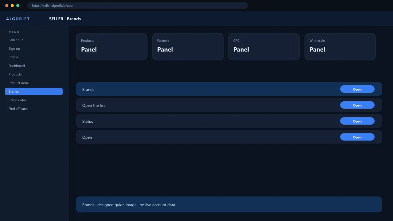 Brands in the AlgoRift seller panel