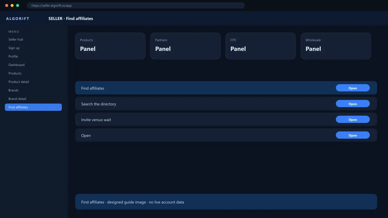 Find affiliates in the AlgoRift seller panel