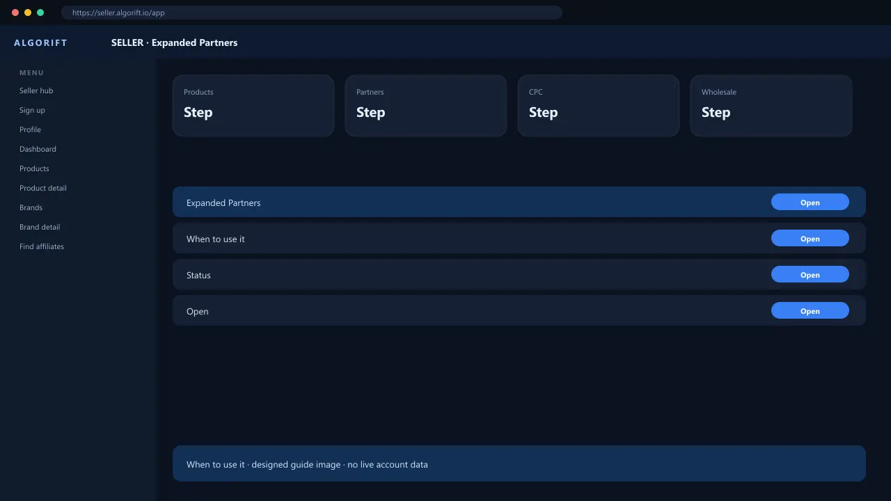 Expanded Partners in the AlgoRift seller panel — steps