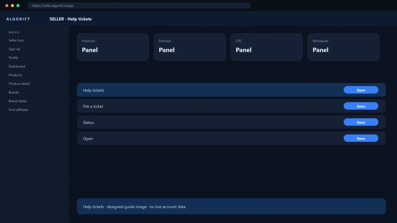 Help tickets in the AlgoRift seller panel