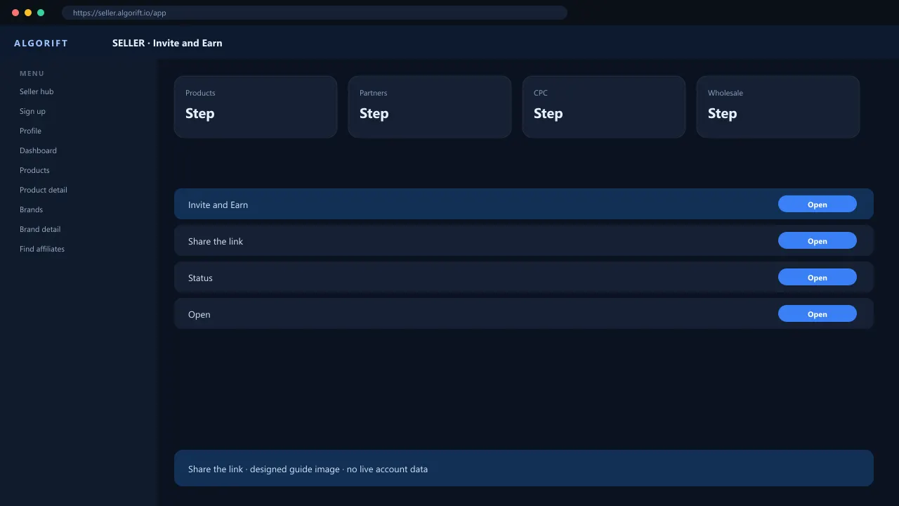 Invite and Earn in the AlgoRift seller panel — steps