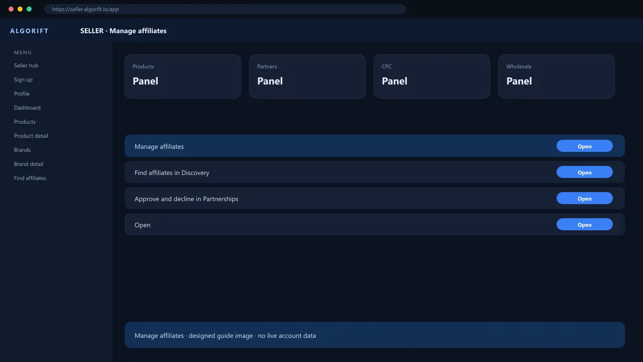 Manage affiliates in the AlgoRift seller panel