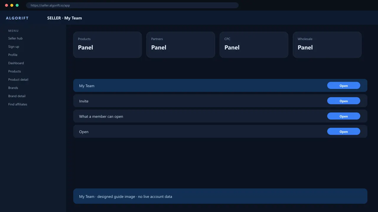 My Team in the AlgoRift seller panel