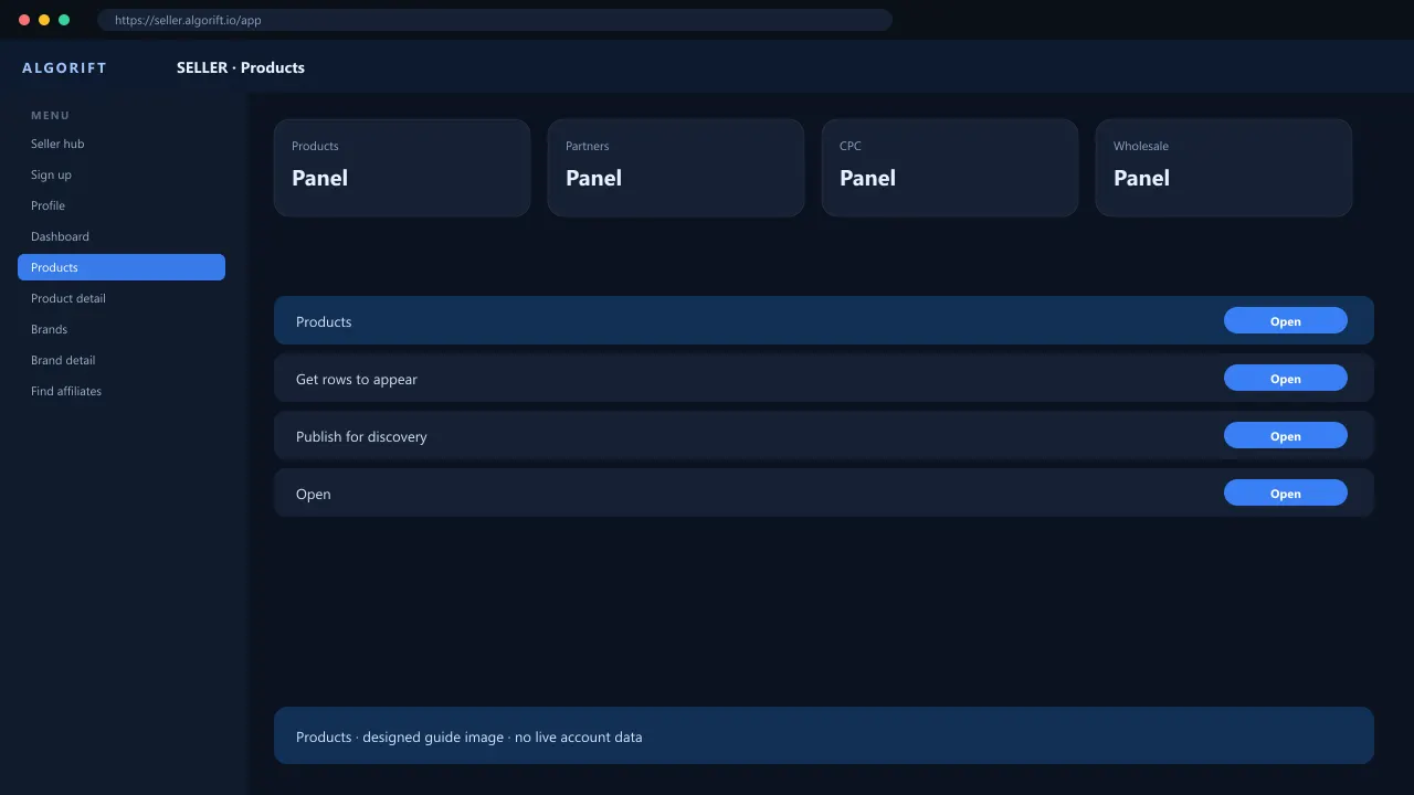 Products in the AlgoRift seller panel