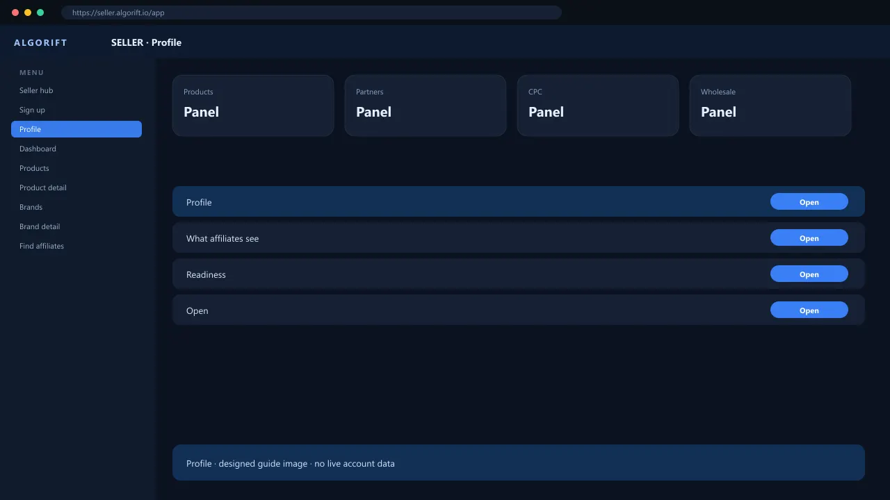 Profile in the AlgoRift seller panel
