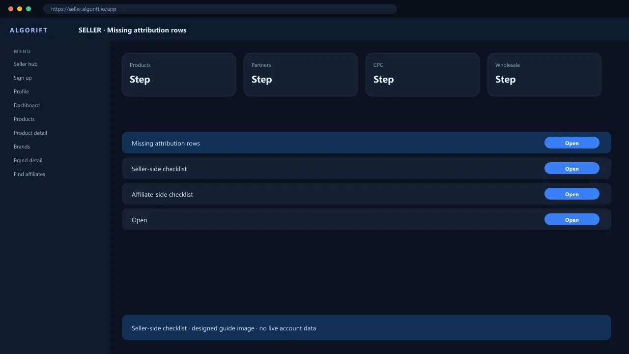 Missing attribution rows in the AlgoRift seller panel — steps